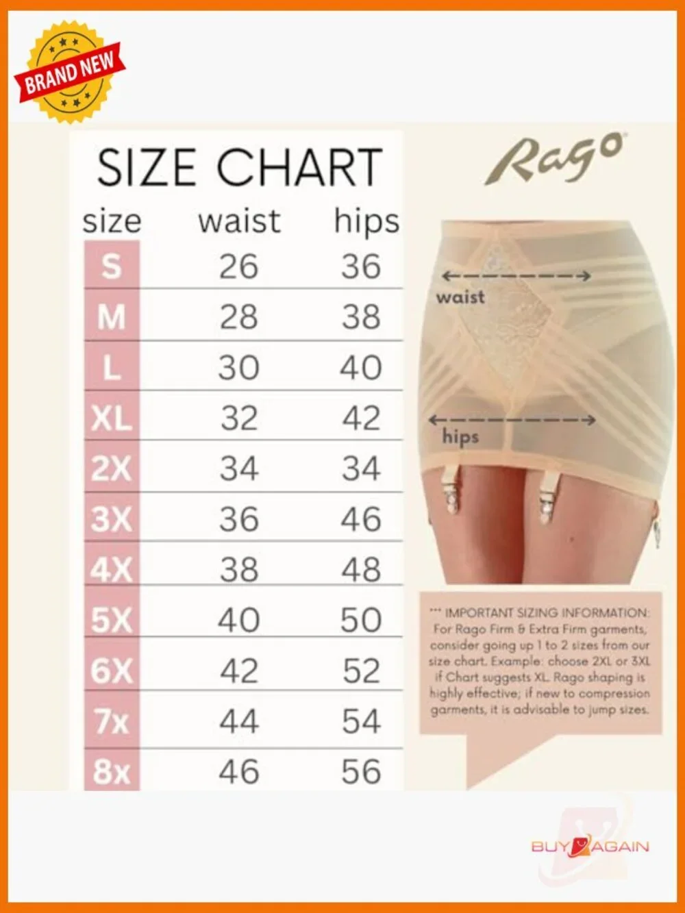 Firm Control Open Bottom Girdle with 6 Metal Garters Size 5X